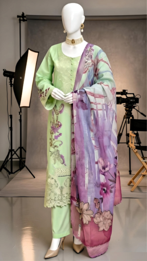 Mint Blossom Luxury Embroidered Suit